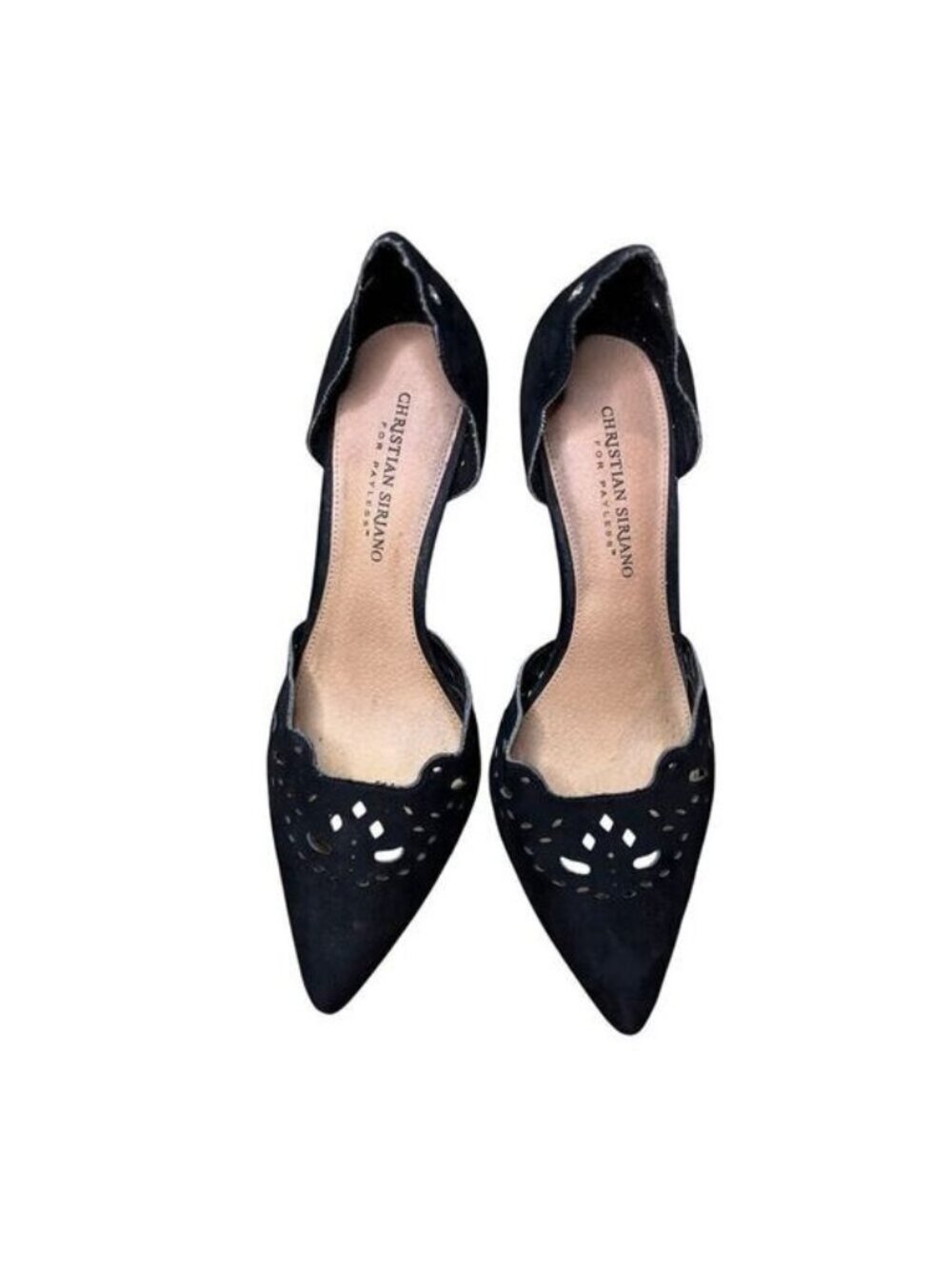 Christian Siriano Women's 9 Black Suede Eyelet High Heels, Ankle Lace Up Option